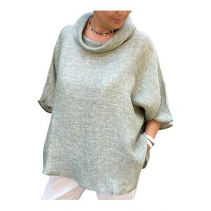 La Bottega Degli Intrecci linen Rounded Tunic OS Sage Lagenlook Resortwear